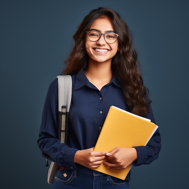 young female indian collage girl going to college and smiling