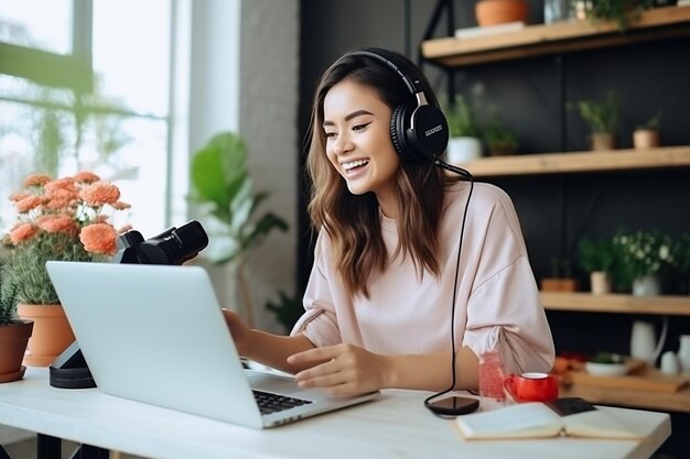 Young female influencer recording a candid video for social media