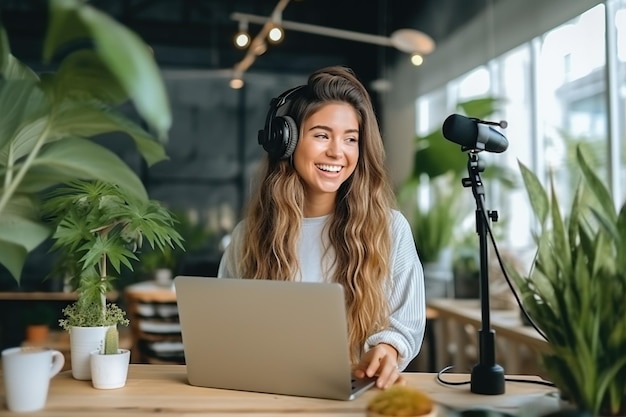 Photo young female influencer recording a candid video for social media