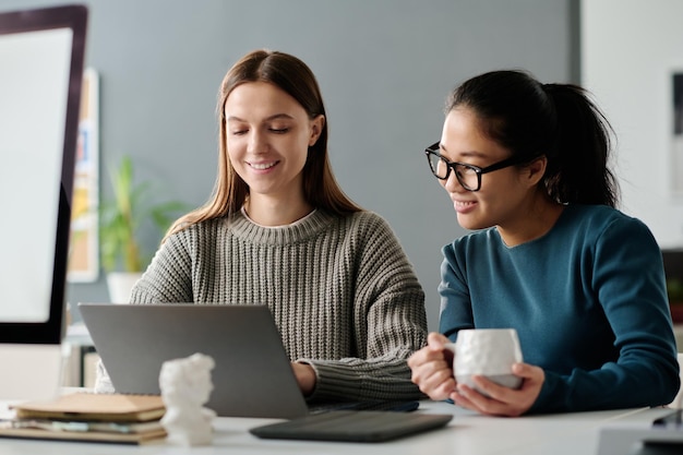 Young female managers working together on project