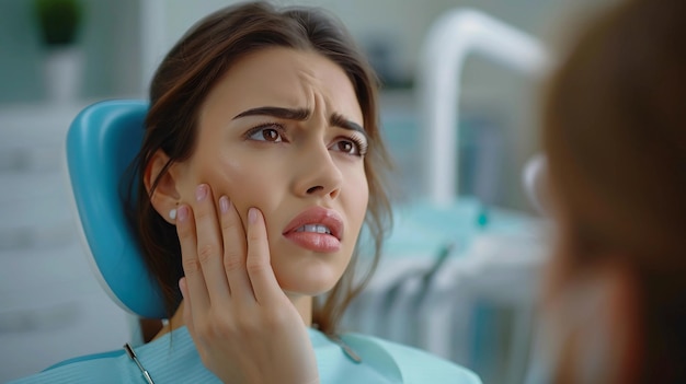 Young Female Patient With Toothache At Dental Clinic CloseUp Dental Care Oral Pain AI Generated