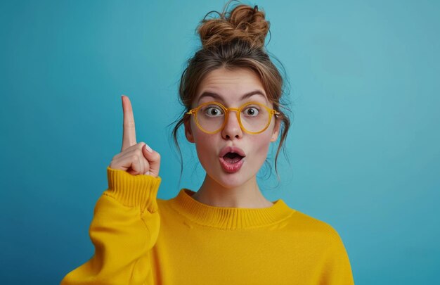 a young female pointing at something and making an idea possible