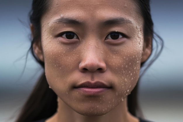 Young female professional muscular swimmer woman swimming front view closeup water splash portrait