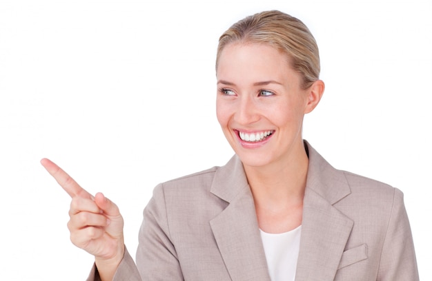 Young female sales representative talking on headset