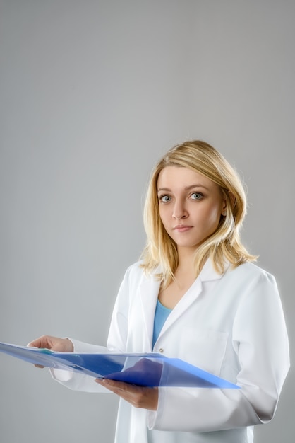 young female scientist, tech or medical student