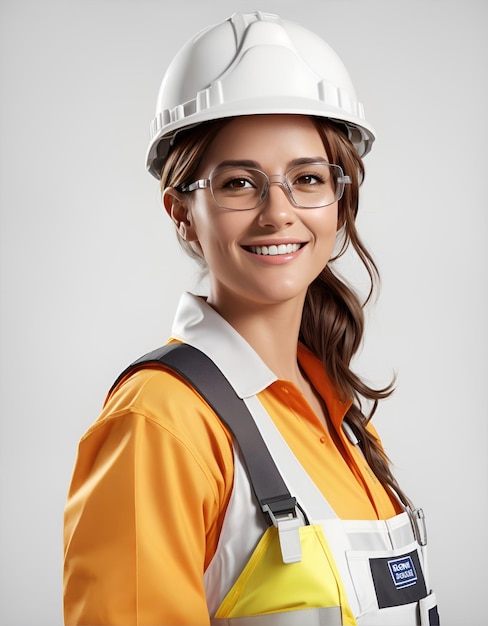 Young female site engineer with a safety vest and hardhat