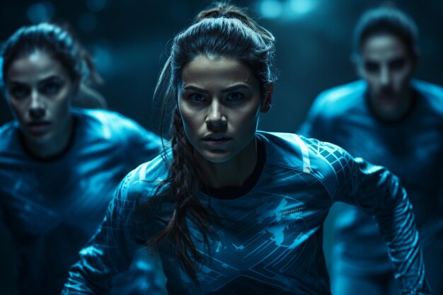 Young female soccer player in action at the stadium