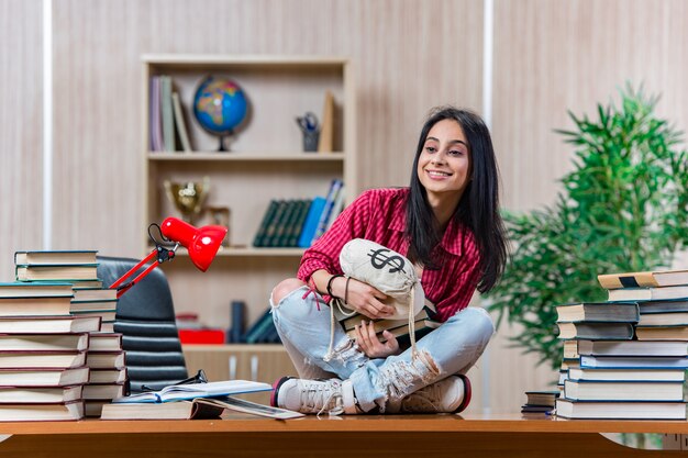 Young female student preparing for college school exams