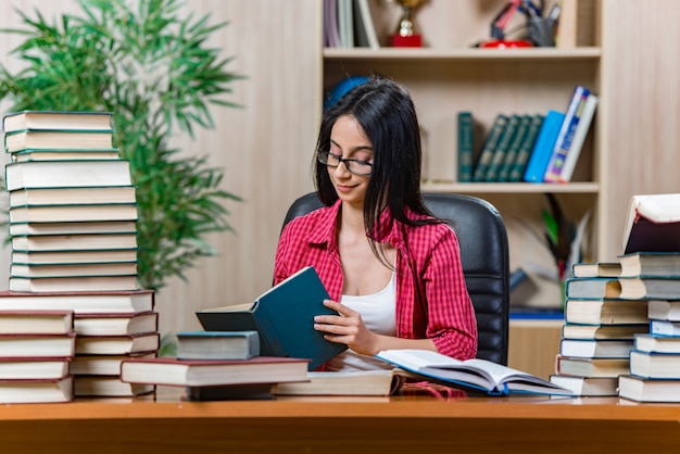 Young female student preparing for college school exams