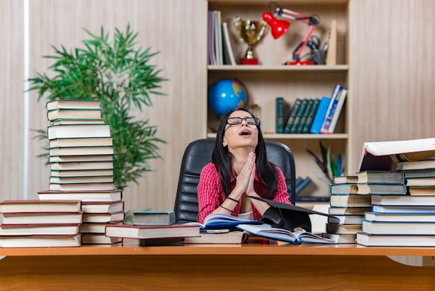 Young female student preparing for college school exams