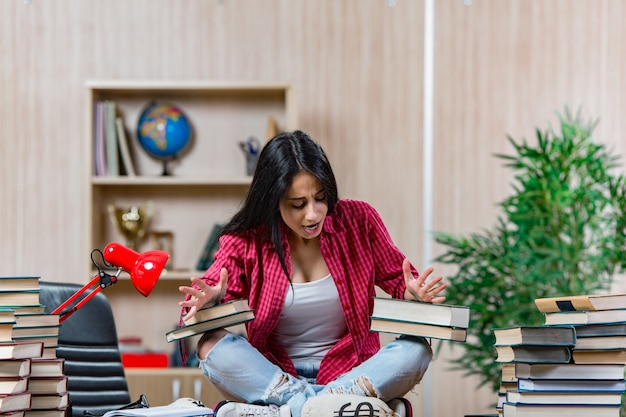 Young female student preparing for college school exams