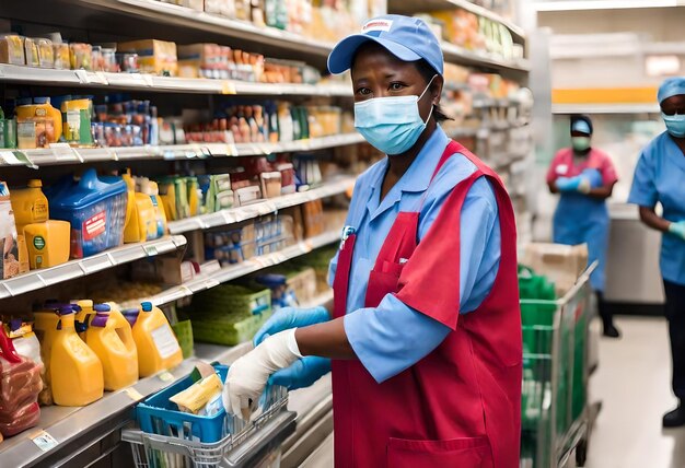 A young female supermarket employee at work