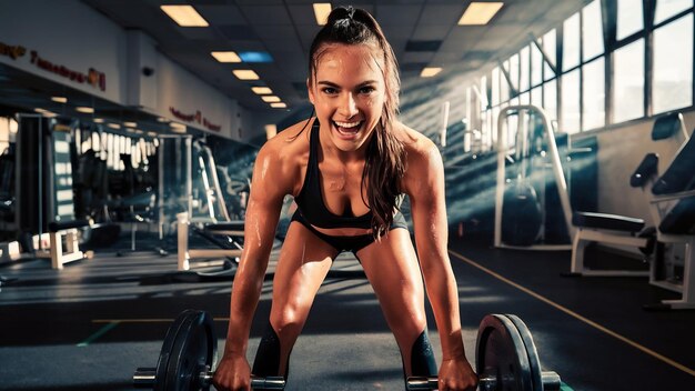 Young female trainer exercising at the gym