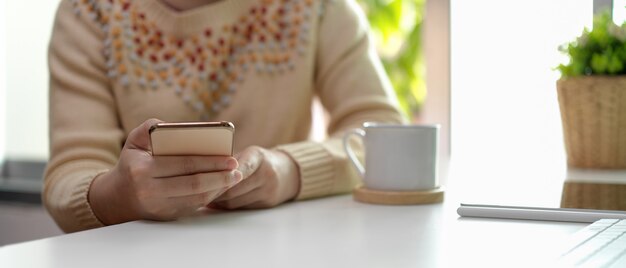 Young female using smartphone