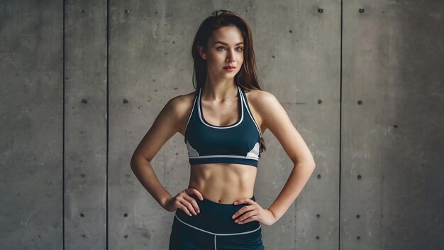Молодая женщина в спортивной одежде, красивая модель с идеально загорелым телом.