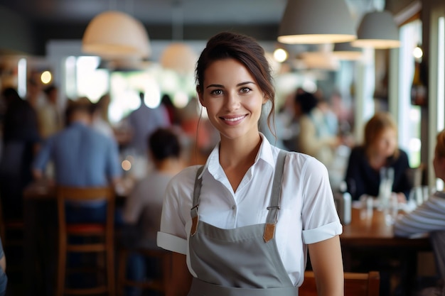 Foto una giovane lavoratrice in un ristorante svolge con sicurezza il suo lavoro