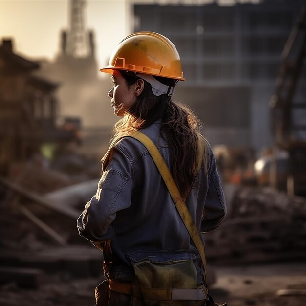 Young Female Worker Standing Back in Industrial Setting