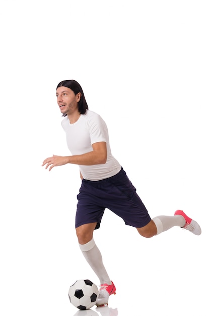 Young footballer isolated on the white