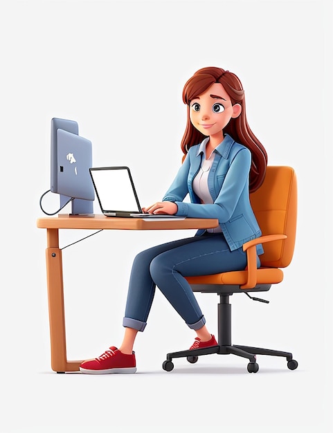 Young freelancer woman business project working at the laptop vector illustration in flat style