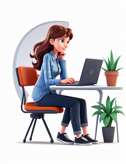 Young freelancer woman business project working at the laptop vector illustration in flat style