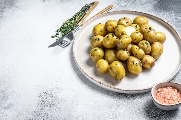 Young Fresh homemade boiled potatoes with thyme