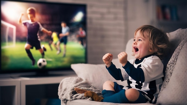 Young friend watching tv and cheering soccer