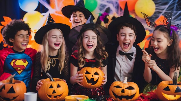 Young friends having fun at halloween party