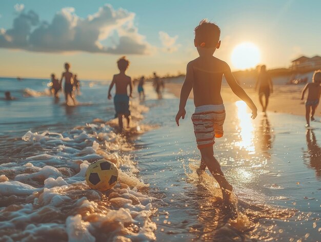 Young Friends Playing Soccer on the Beach