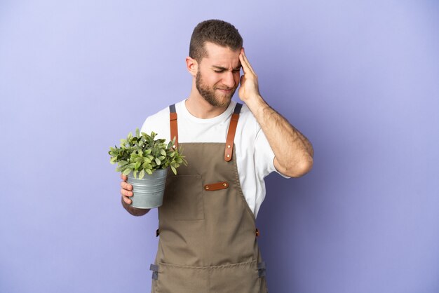 Young gardener over isolated background