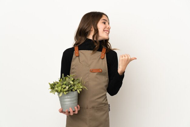 Young gardener over isolated background