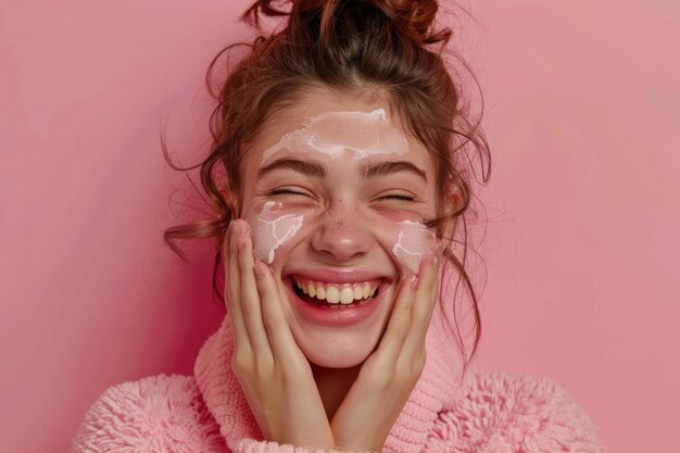 Young girl applying cream promoting skincare and beauty concept