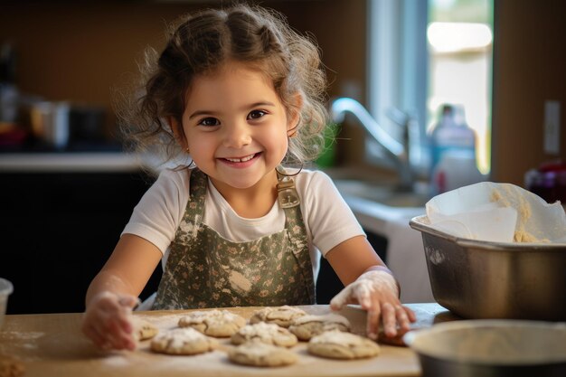 Young girl baking cookies in a home kitchen