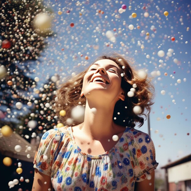 Фото young girl blowing on a christmas ball young girl blowing on a christmas ball