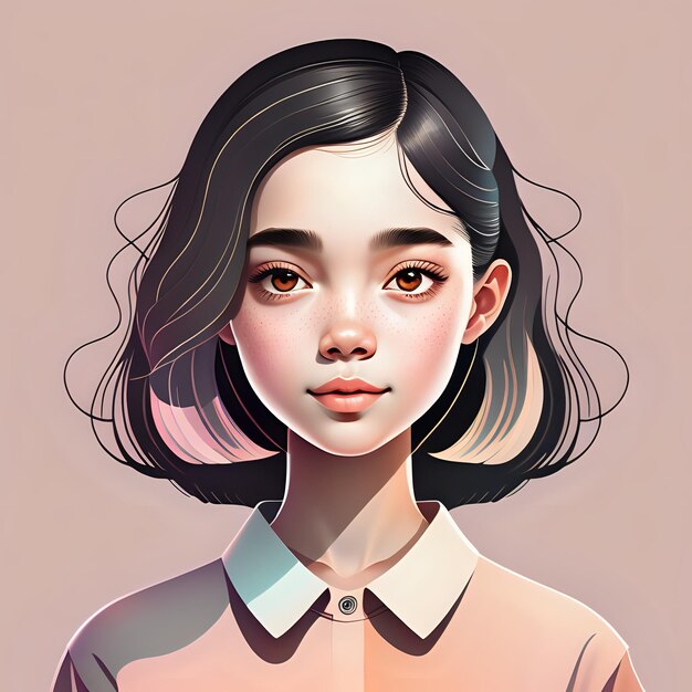 Photo young girl character avatar illustration art in pastel colors girl cartoon model girl generative ai