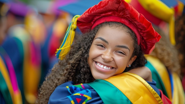 Young Girl in Colorful Dress Smiles at Camera
