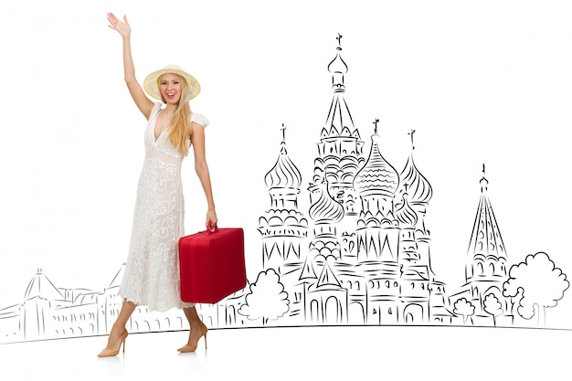 Young girl in concept of tourism to Russia