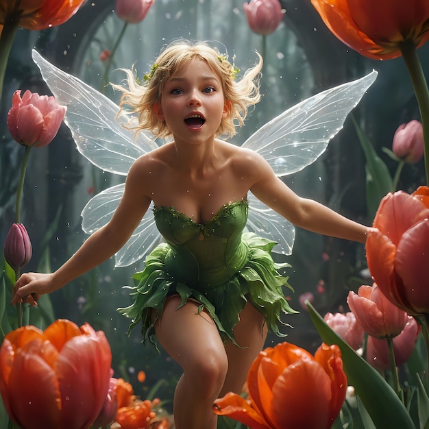 Photo a young girl dressed as a fairy in a garden