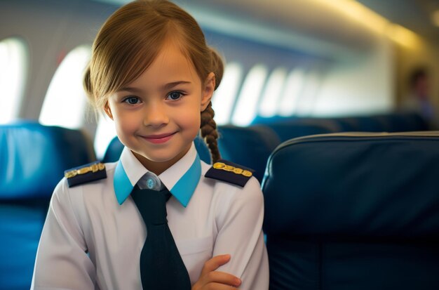 Photo young girl dressed as flight attendant