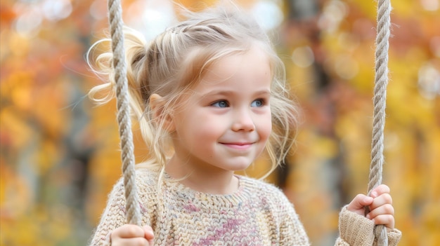 Young Girl Enjoying Autumn Swing Ride at Sunset