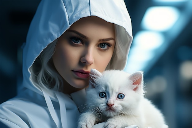 Young girl holdding a cute cat