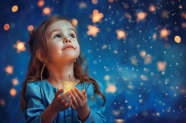 Photo young girl holding a star