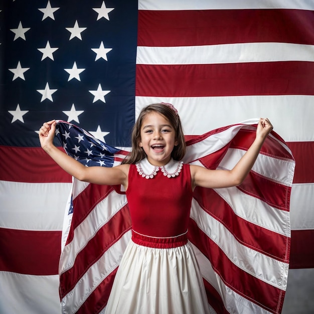 Photo a young girl holding a usa flag