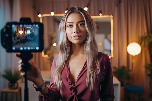 Young girl influencer recording a candid video for social media capturing her lifestyle