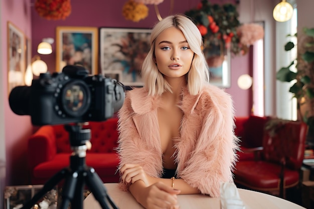 Young girl influencer recording a candid video for social media capturing her lifestyle