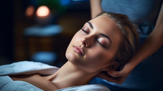 A young girl is getting a massage at a spa