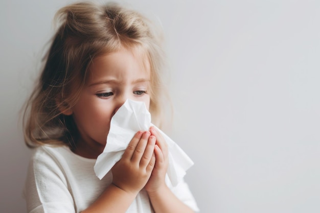 먼지 알레르기를 앓고 있는 어린 소녀