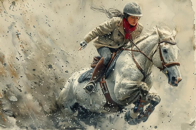 A young girl jumps on a sorrel horse