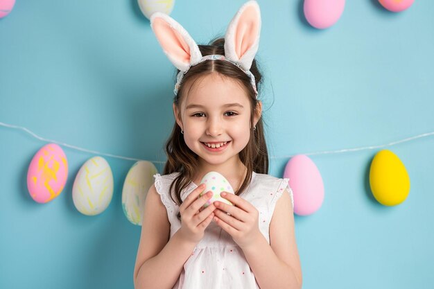 Foto ragazzina che tiene delle uova di pasqua colorate