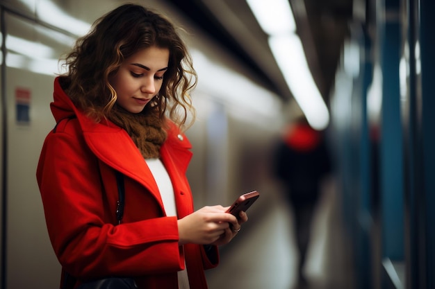 Young girl london subway cell App fun Generate Ai