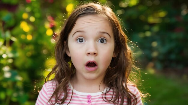 Photo young girl makes surprized face